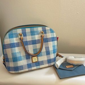 Dooney & Bourke Domed Zip Zip Satchel Blue Plaid NWOT